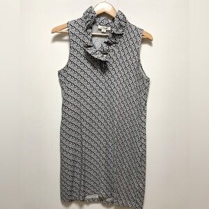 Black & White Sleeveless Dress with Pockets & Ruffled Neck size S